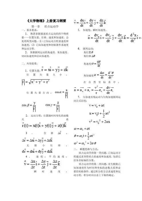上册大学物理复习提纲