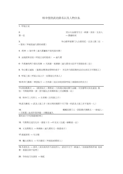 评书《铁伞怪侠》武功排名及人物关系