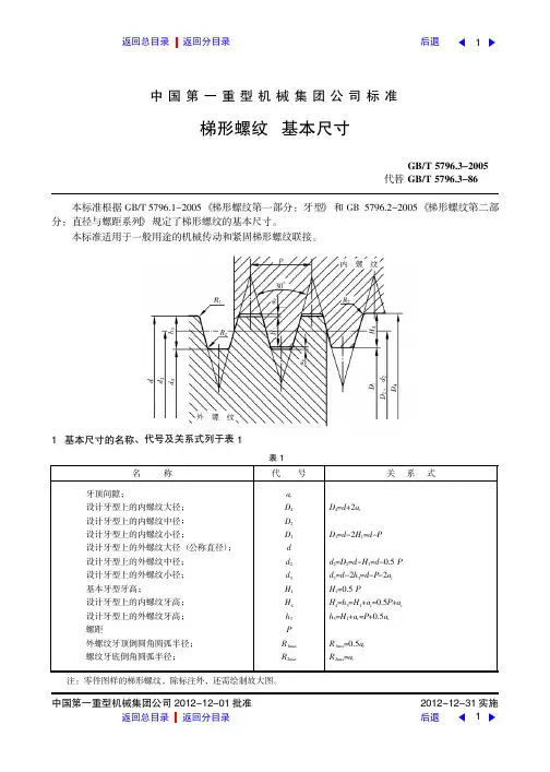 梯形螺纹基本尺寸