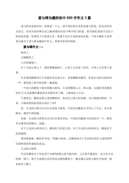 爱与碍为题的初中800字作文5篇