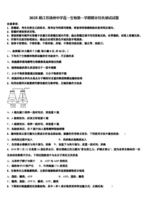 2025届江苏扬州中学高一生物第一学期期末综合测试试题含解析