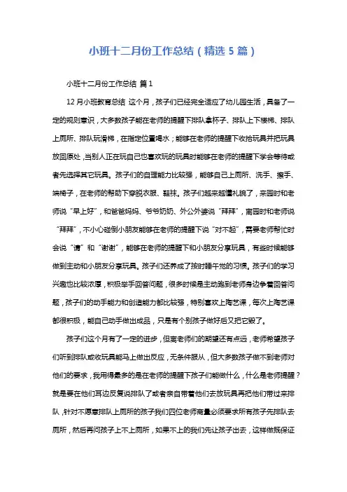小班十二月份工作总结(精选5篇)
