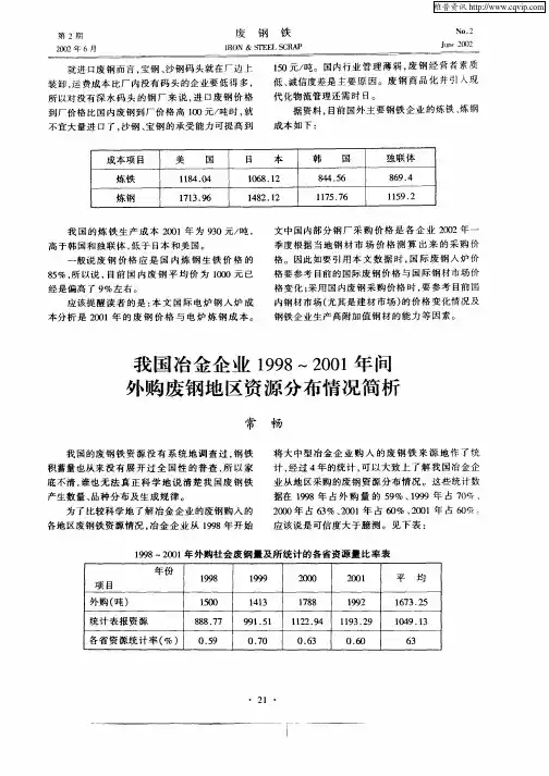 我国冶金企业1998—2001年间外购废钢地区资源分布情况简析