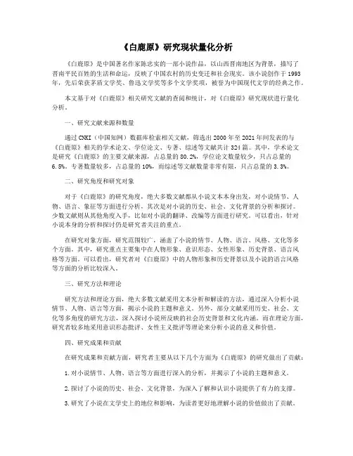 《白鹿原》研究现状量化分析