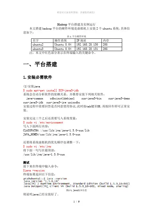 Hadoop平台搭建及实例运行-(自测版)