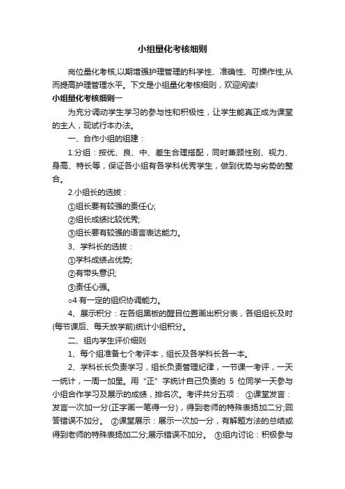 小组量化考核细则