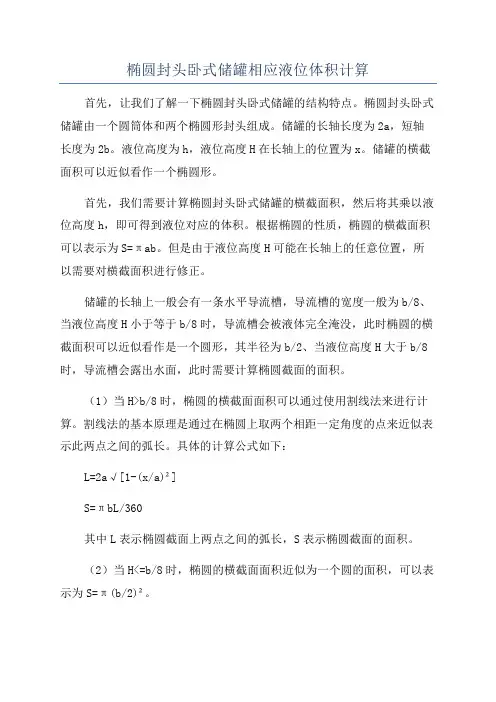 椭圆封头卧式储罐相应液位体积计算