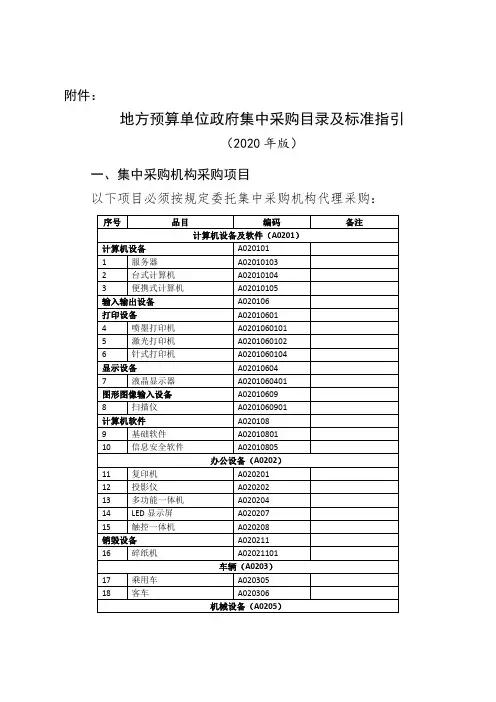 地方预算单位政府集中采购目录及标准指引