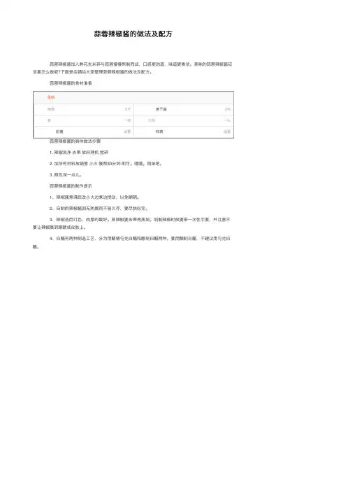 蒜蓉辣椒酱的做法及配方