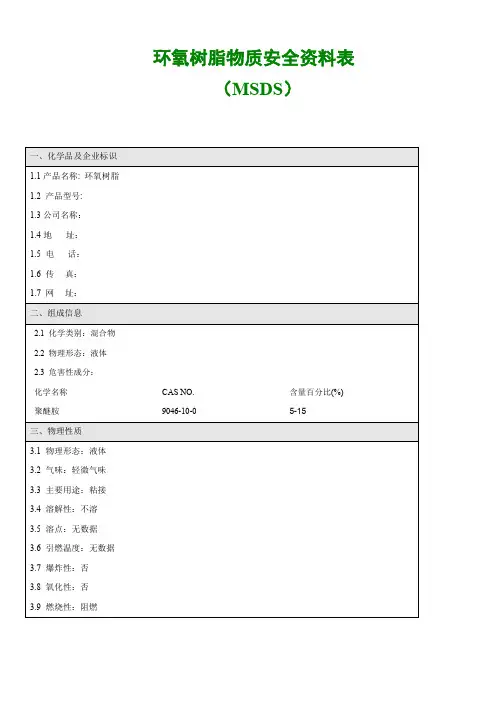 环氧树脂物质安全资料表MSDS 模板