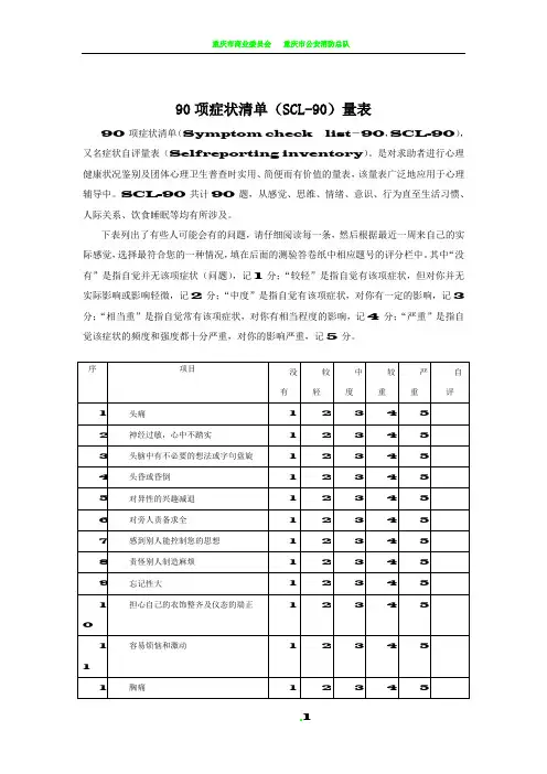 90项症状清单(SCL-90)量表