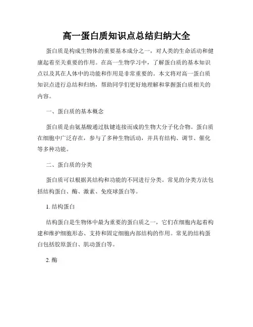 高一蛋白质知识点总结归纳大全