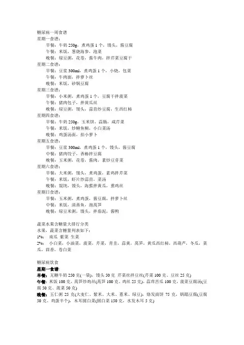 糖尿病一周食谱