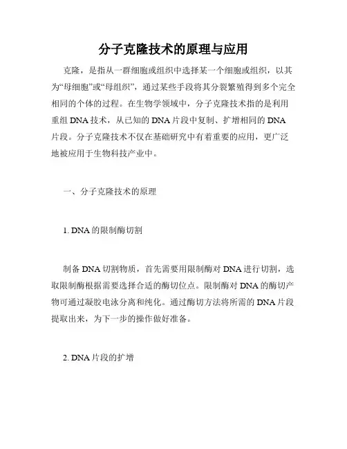 分子克隆技术的原理与应用