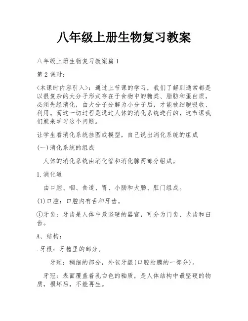 八年级上册生物复习教案