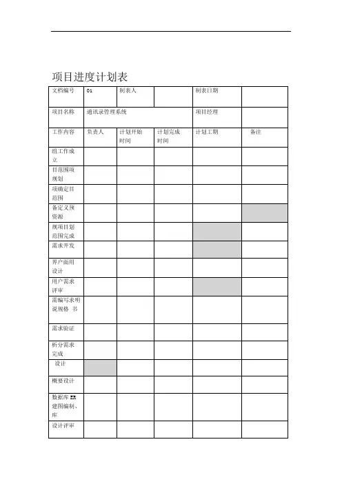 项目进度计划表