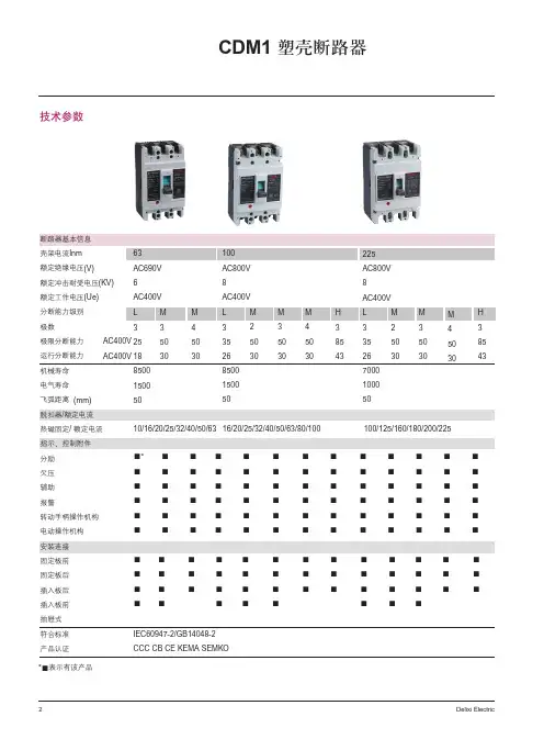 德力西CDM1塑壳断路器选型手册