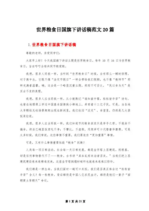 世界粮食日国旗下讲话稿范文20篇