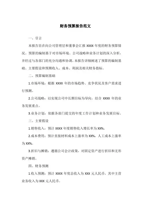 财务预算报告范文10篇