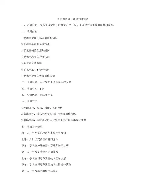 手术室护理技能培训计划表