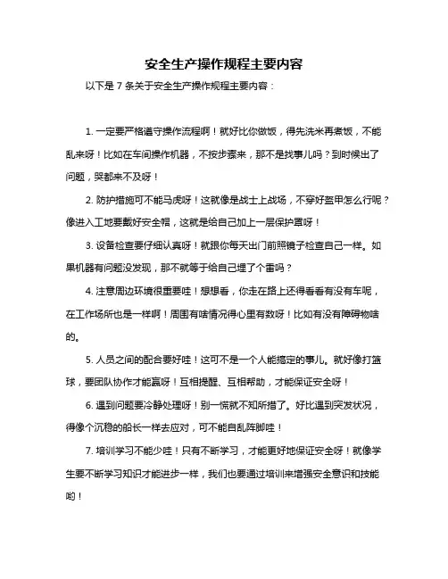 安全生产操作规程主要内容