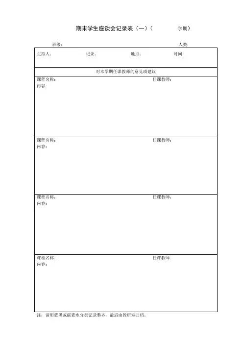 期末学生座谈会记录表(一)(