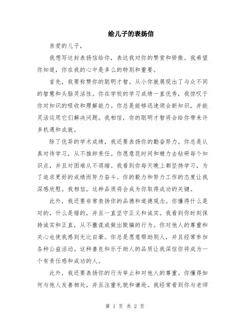 给儿子的表扬信