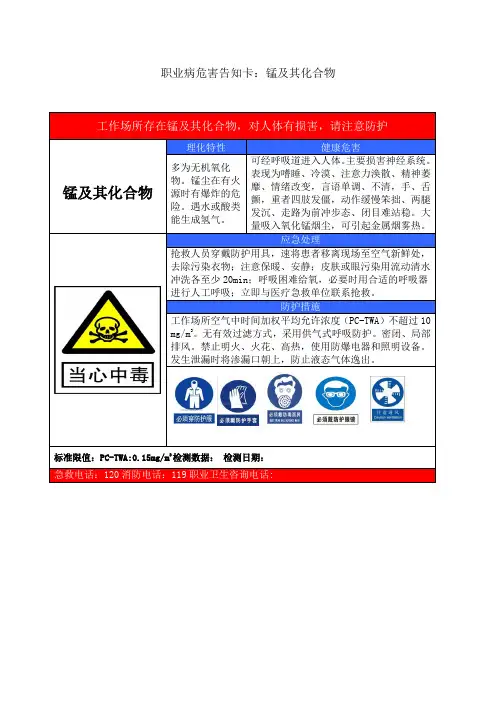 职业病危害告知卡：锰及其化合物