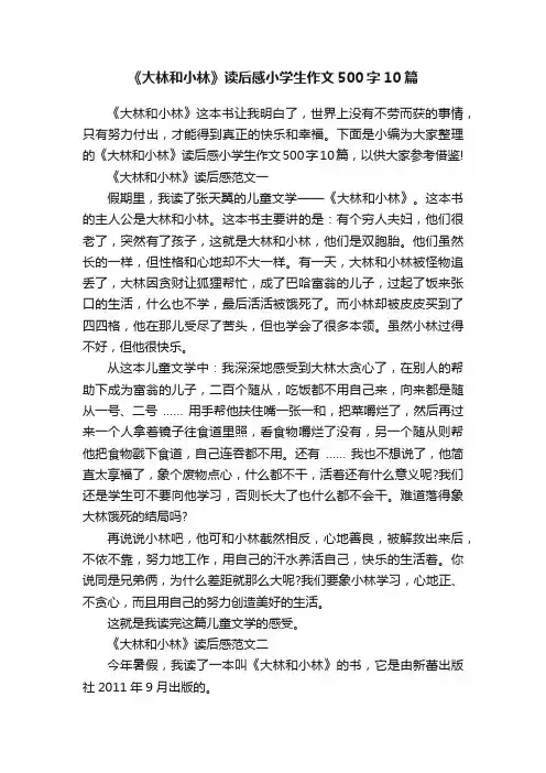 《大林和小林》读后感小学生作文500字10篇