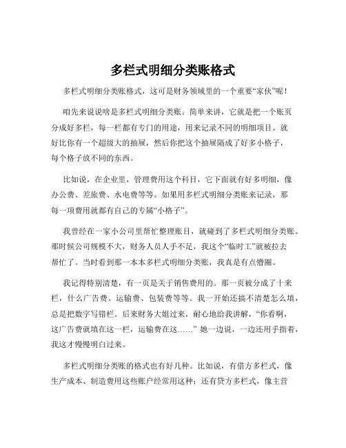 多栏式明细分类账格式