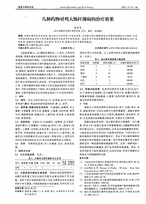 几种药物对鸡大肠杆菌病的治疗效果