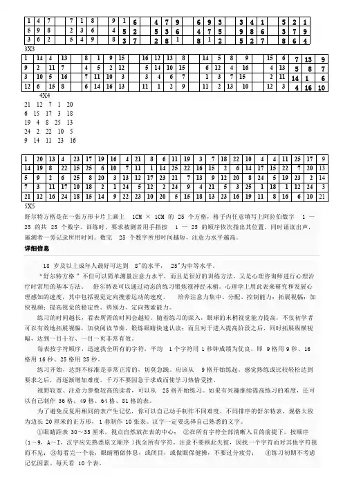 完整版舒尔特表格(注意力练习)