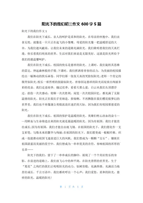 阳光下的我们初三作文600字5篇