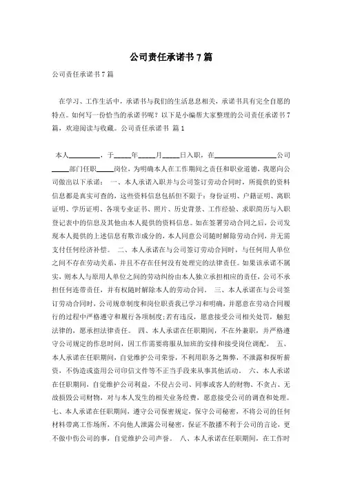 公司责任承诺书7篇