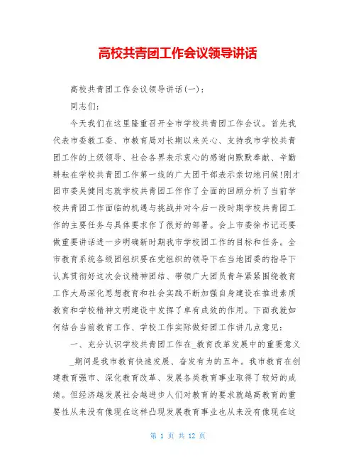 高校共青团工作会议领导讲话