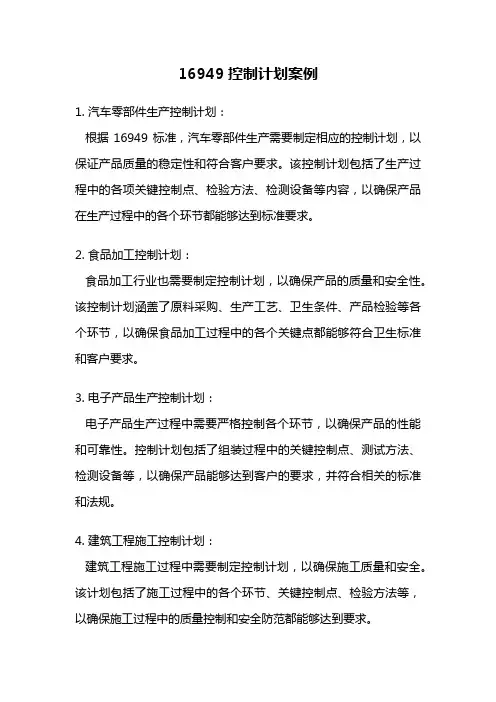 16949控制计划案例