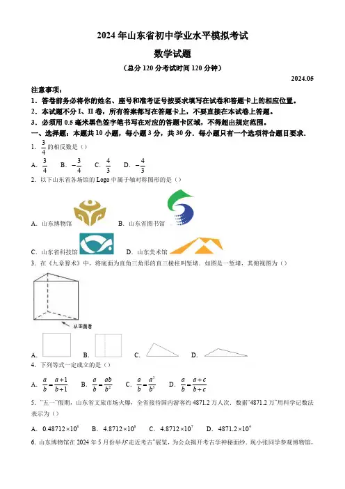 2024年山东省聊城市中考数学模拟考试试题(含答案)