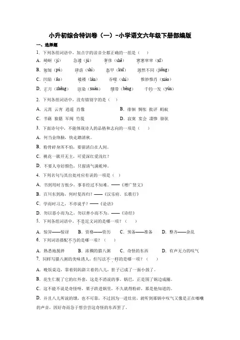 小升初综合特训卷(一)-2022-2023学年语文六年级下册(部编版)