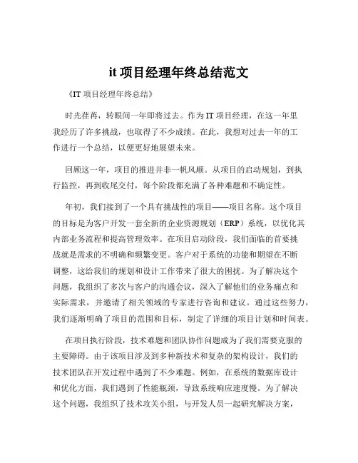 it项目经理年终总结范文