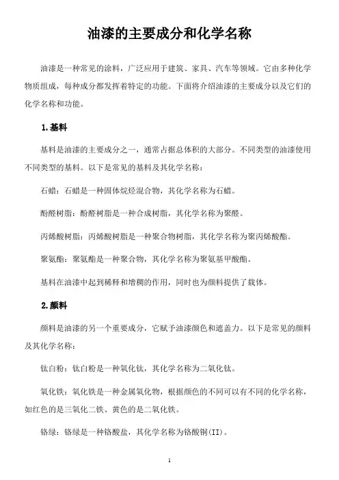 油漆的主要成分和化学名称