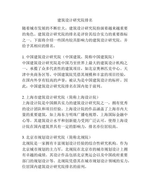 建筑设计研究院排名