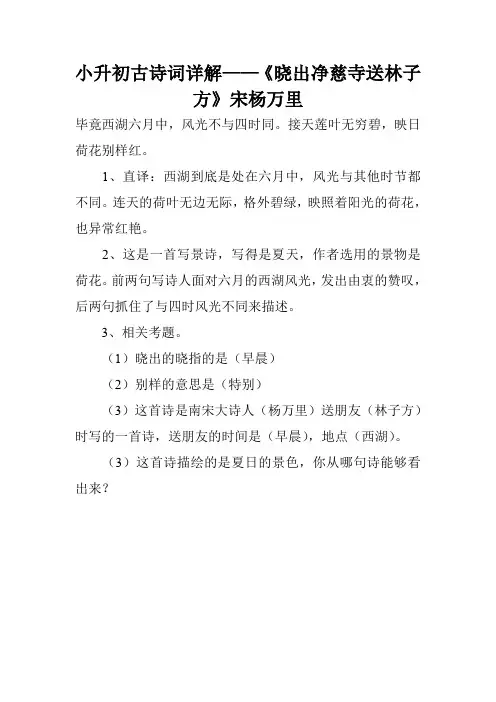 小升初古诗词详解——《晓出净慈寺送林子方》宋杨万里