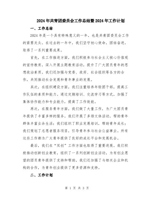 2024年共青团委员会工作总结暨2024年工作计划