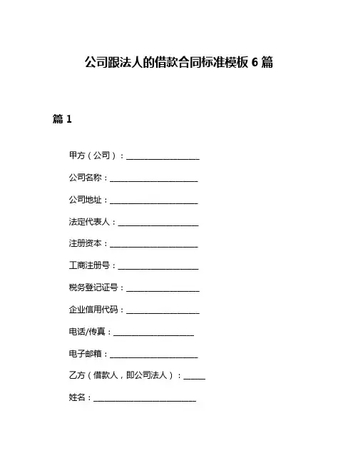 公司跟法人的借款合同标准模板6篇