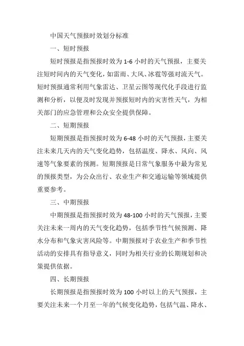 中国天气预报时效划分标准