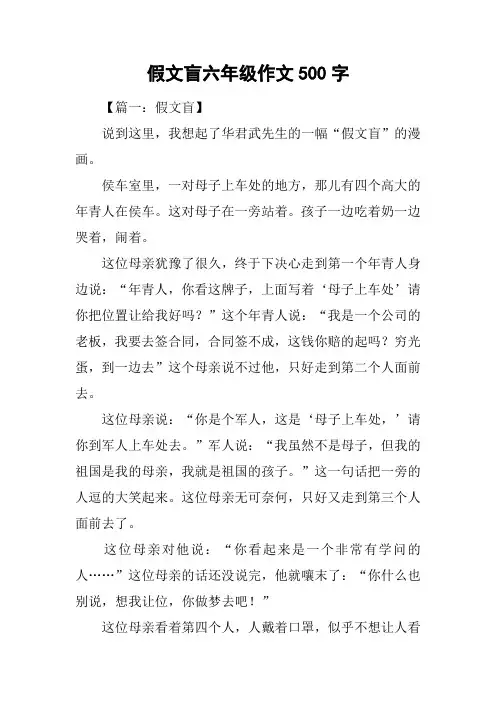 假文盲六年级作文500字