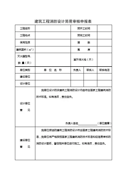 建筑工程消防设计简易审核申报表