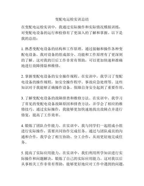 变配电运检实训总结