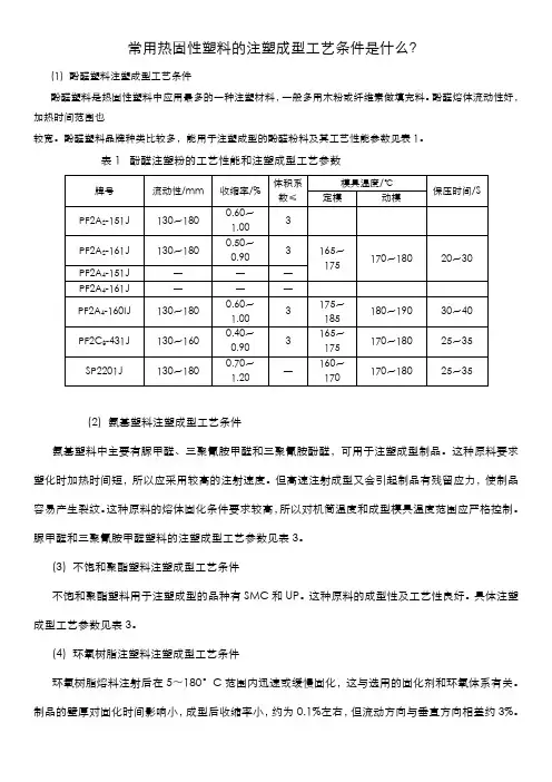 常用热固性塑料的注塑成型工艺条件