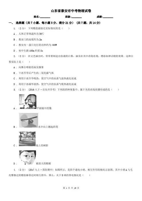 山东省泰安市中考物理试卷